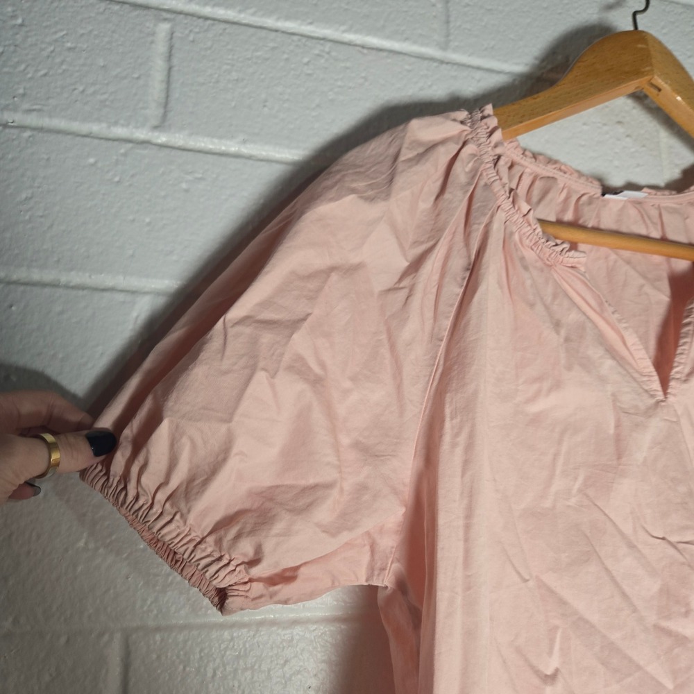 Old Navy Powder‎ Pastel Pink Bamboo Top Medium Cotton Puff Sleeve Preppy Cottage - Picture 4 of 7